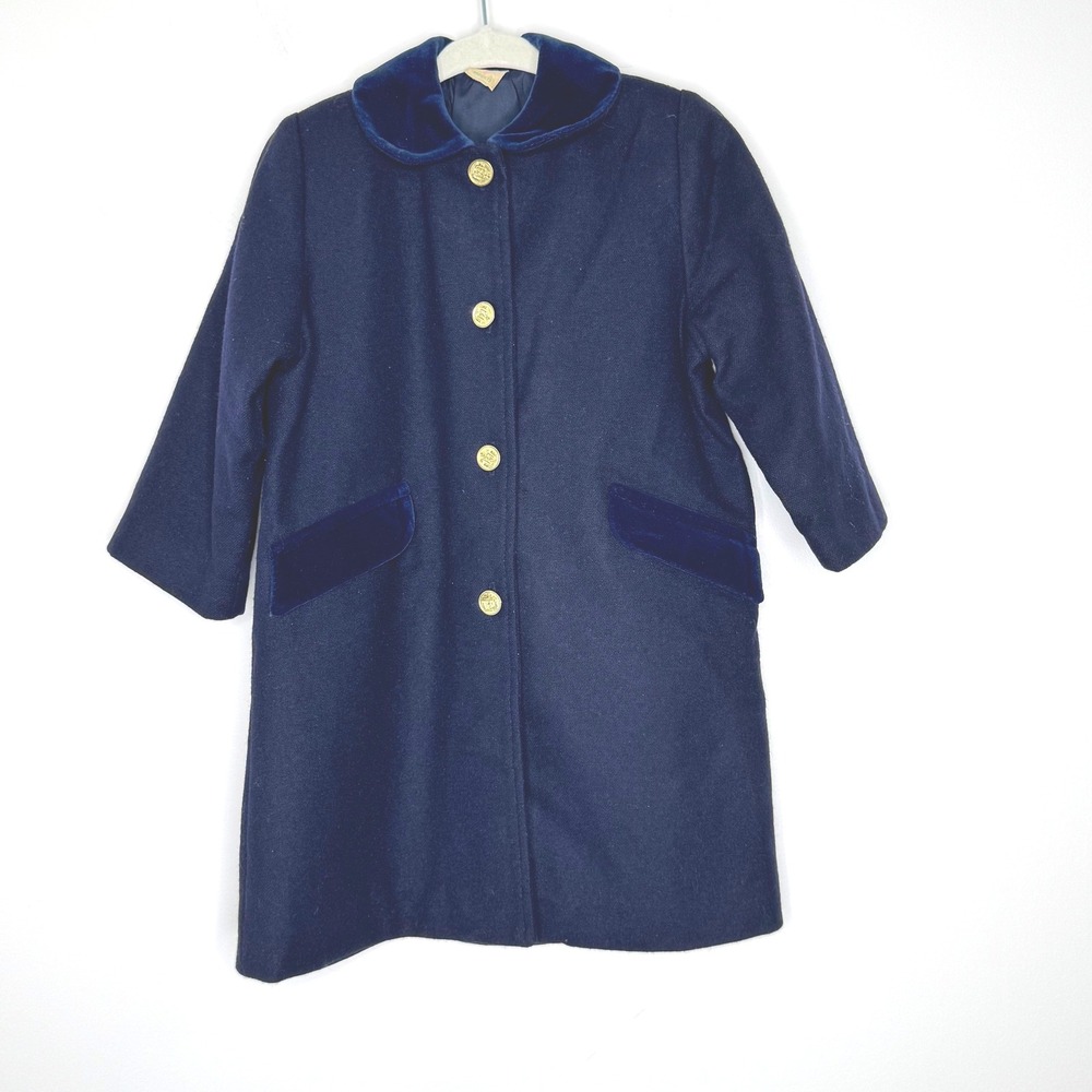 Vintage Child's Fancy Wool Coat Velvet Trim